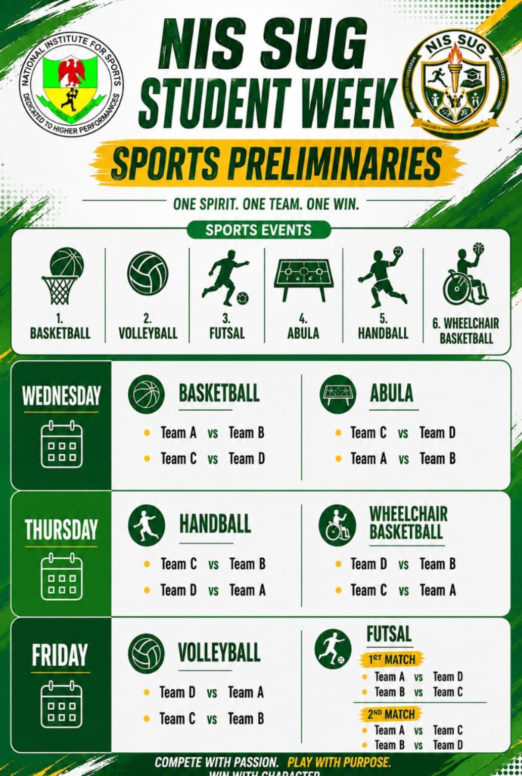 NIS SUG Students Week Sports Preliminaries fixture